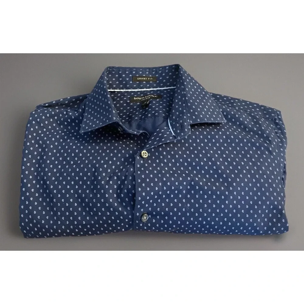 Banana Republic Grant Fit Long Sleeve Button Up Shirt Blue Geometric Small JBHS